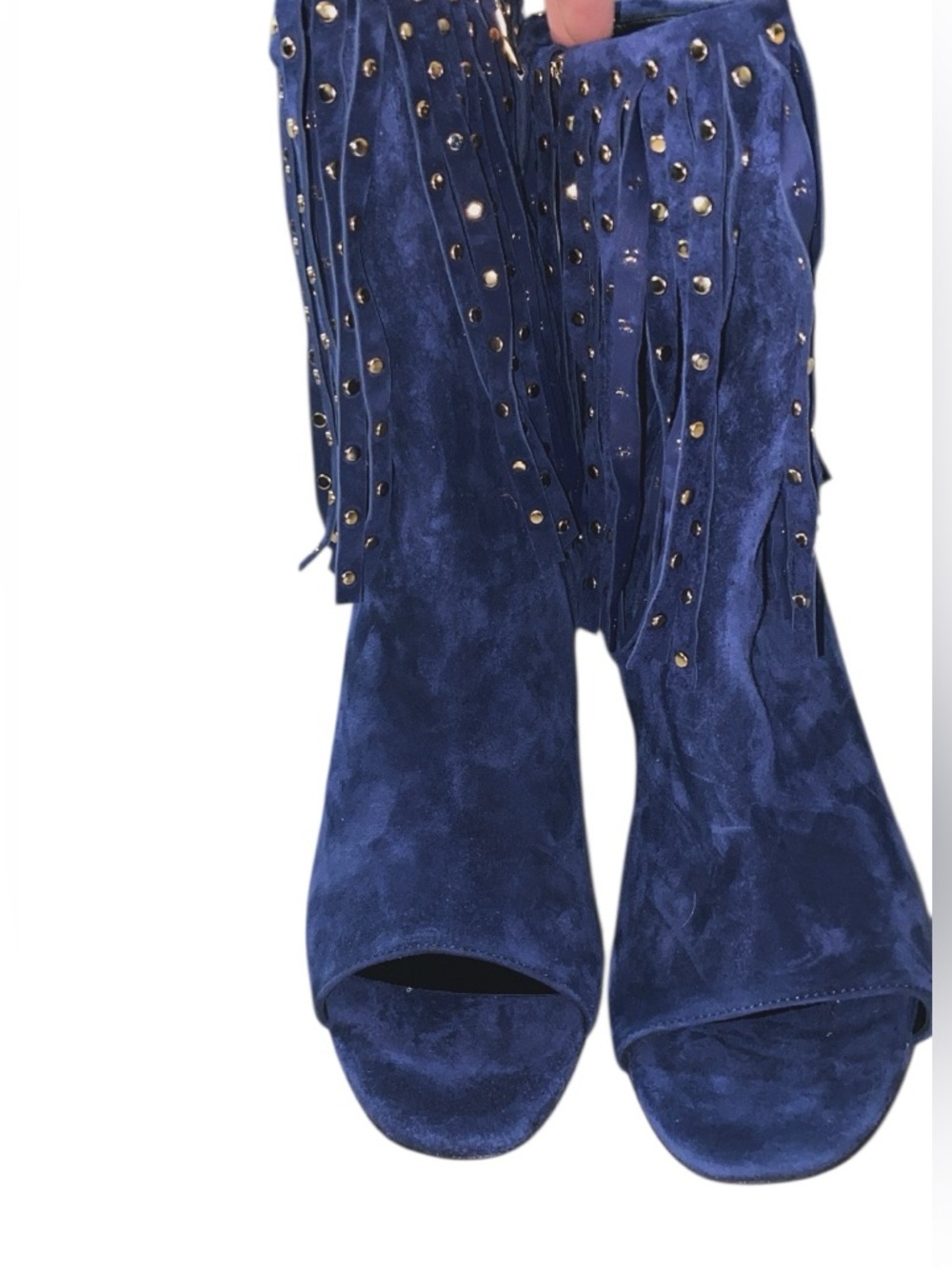 NWOB Brian Atwood royal blue suede peep-toe booties size 39 1/2 - Picture 2 of 8